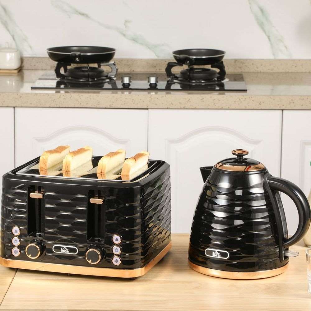 Homcom Kettle and Toaster Set 1.7L Rapid Boil Kettle & 4 Slice Toaster Black