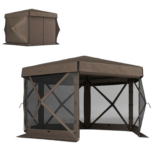 Outsunny 3 x 3(m) Hexagon Pop Up Gazebo with 5 Sides, Netting, Brown