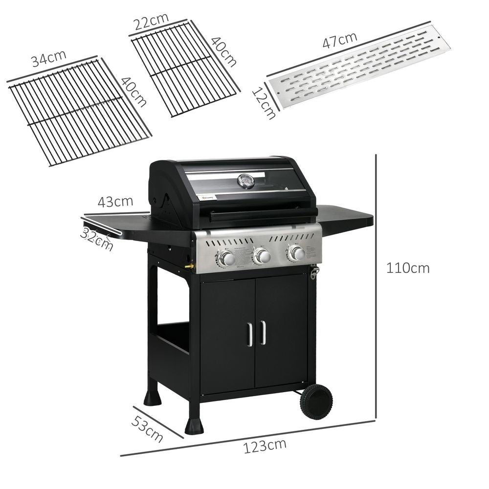 Outsunny 3 Burner Propane Gas BBQ Grill - See-through Lid, Thermometer - High Quality, Professional Seller