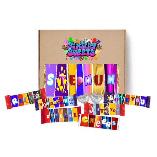 Mothers Day Gift Box With Fun Chocolate Bar Wrappers - Step Mum