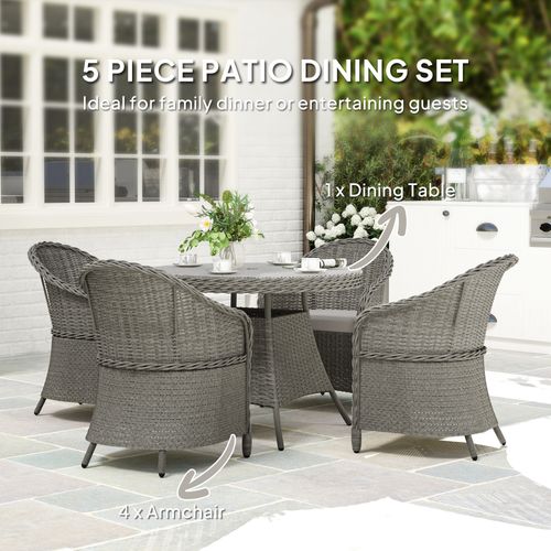 Outsunny Rattan Dining Set for 4 with Cushions and Umbrella Hole, Grey