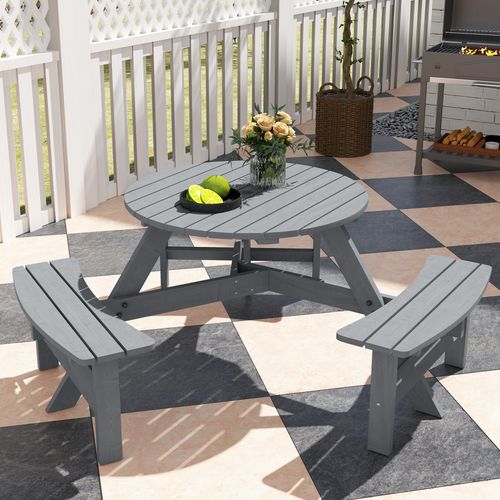 Outsunny 6 Person Fir Wood Table Bench Set Outdoor Garden Patio, Grey