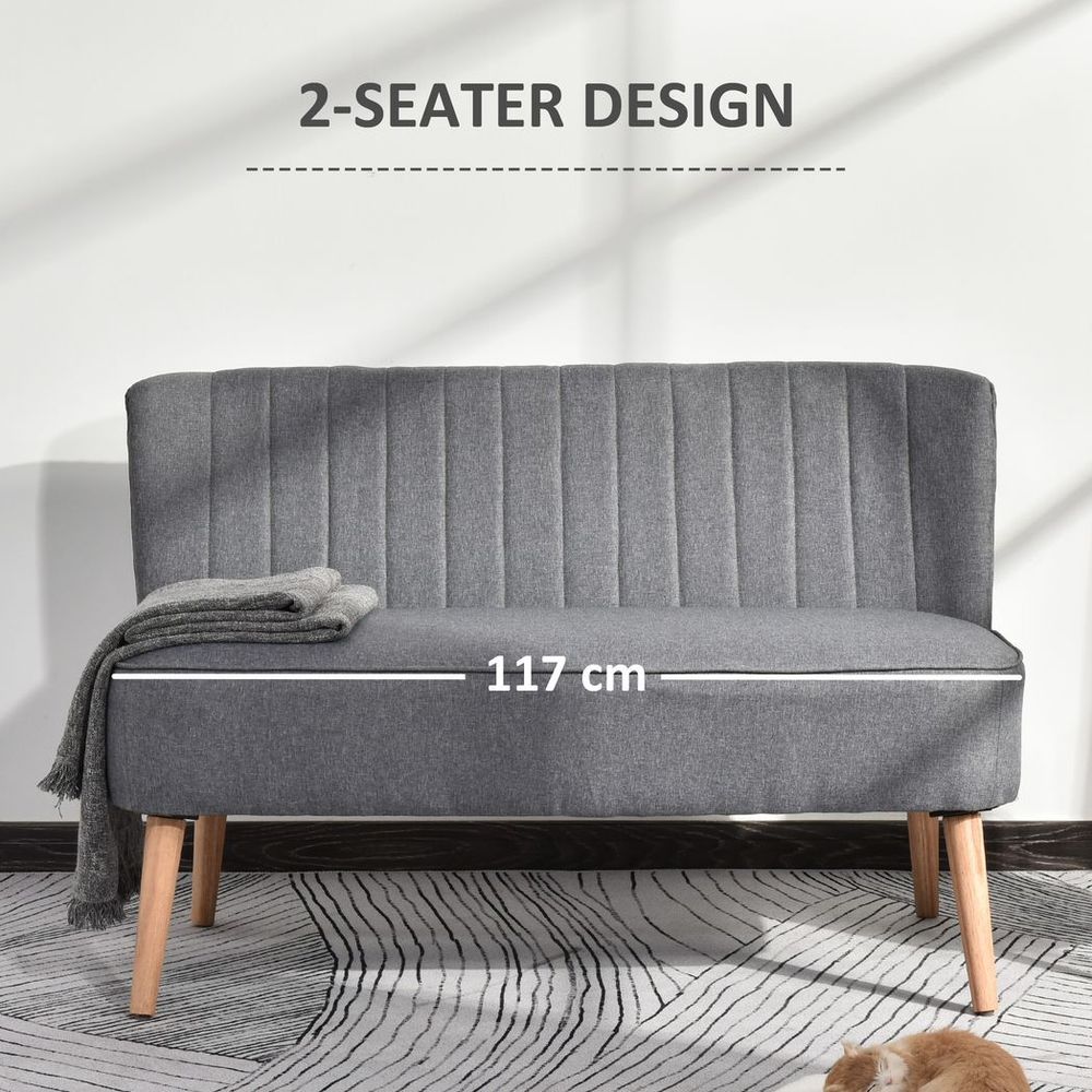 Modern Double Seat Sofa Loveseat Couch Padded Linen Wood Legs, Grey