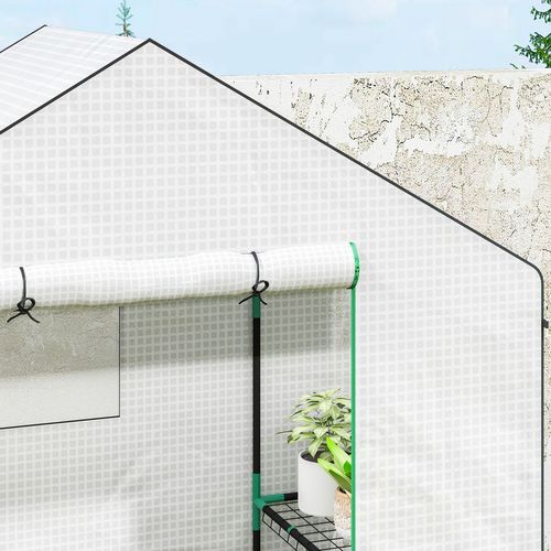 Outsunny Walk-in Greenhouse with 4 Shelves, Outdoor Small Greenhouse, White