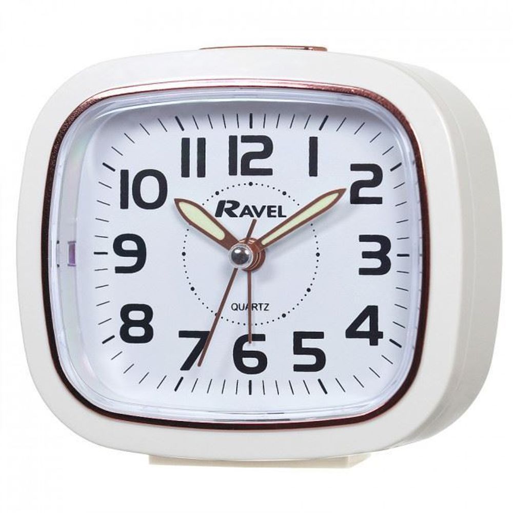 Ravel Rectangular Alarm Clock - White/Rose Gold - Quality Quartz Movement