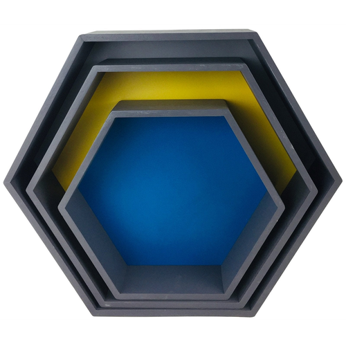 Set of 3 Wooden Hexagon Shelves