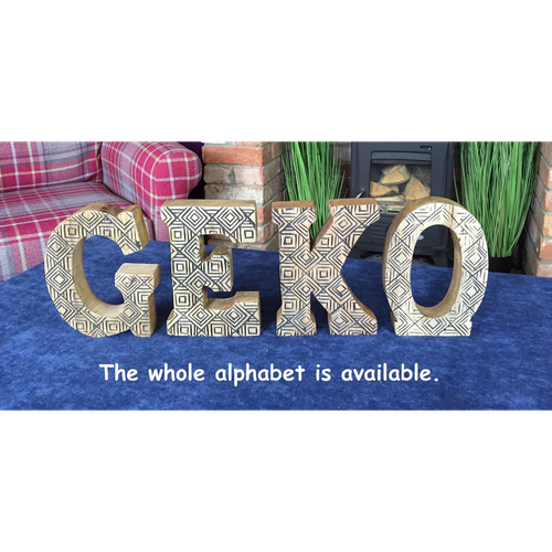 Hand Carved Wooden Geometric Letter P