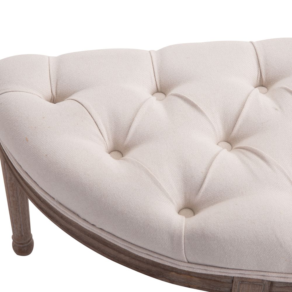 HOMCOM Button-Tufted Half-Circle Bench Ottoman | Cream | Padded Seat | Premium Quality