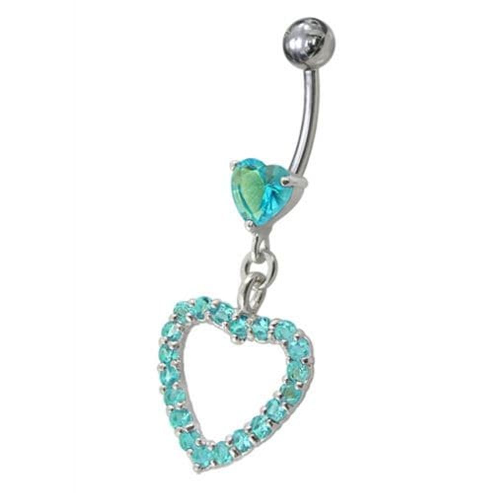 Fancy Jeweled Heart Dangling Navel body Jewelry