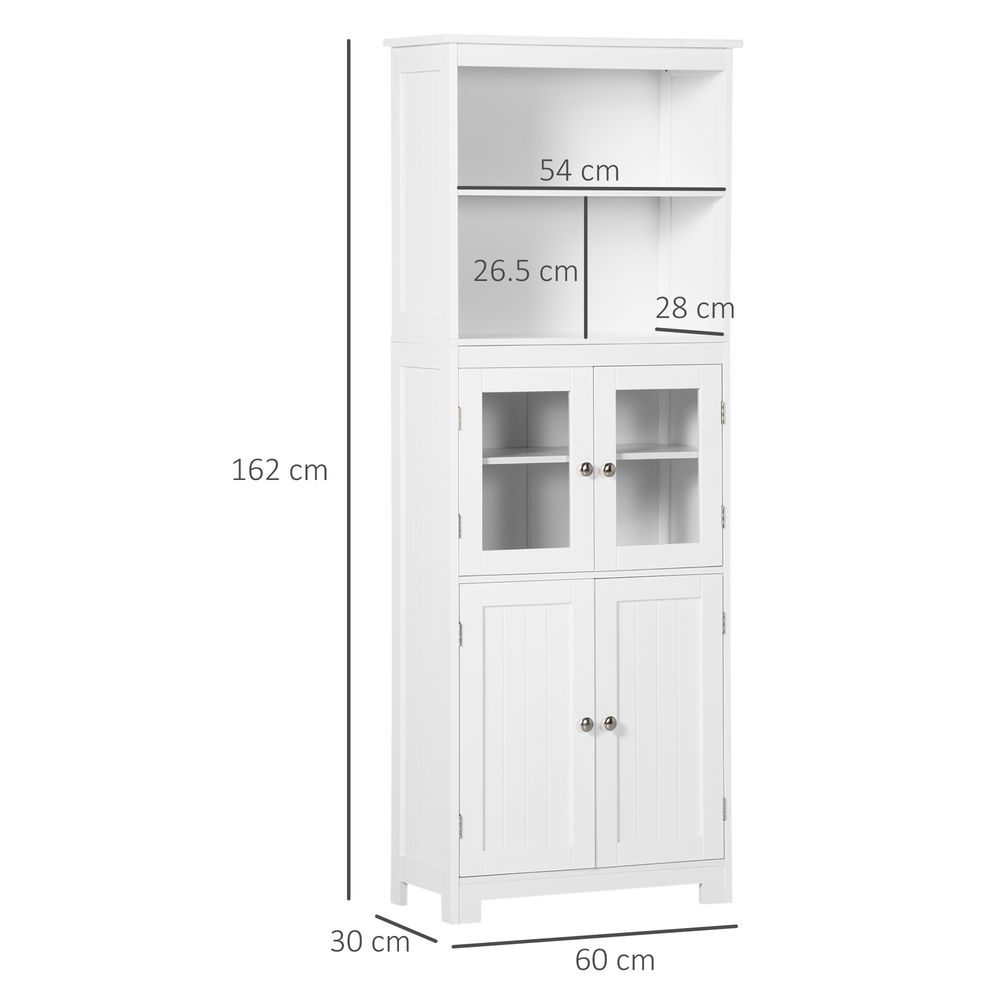 Homcom Kitchen Cupboard Storage Cabinet Adjustable Shelves, Glass Doors, White