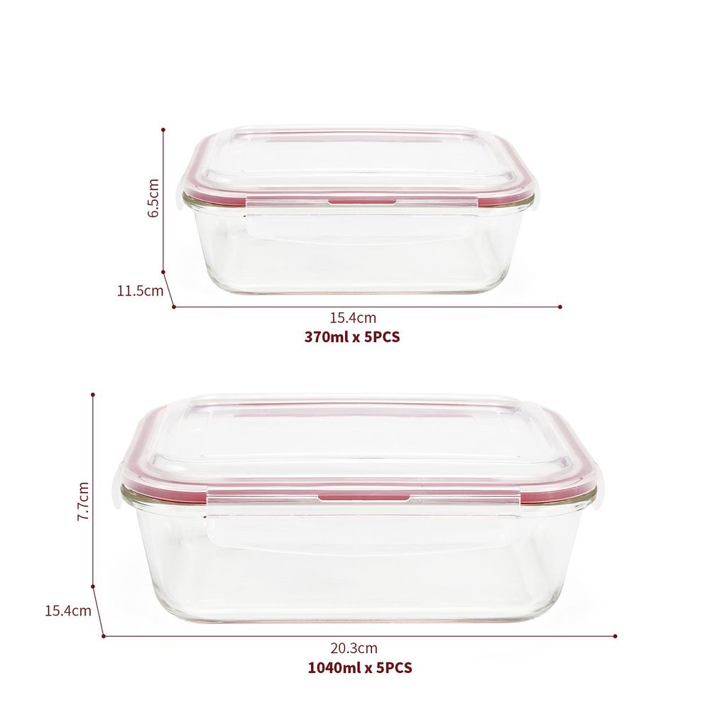 10 PCs Rectangle Airtight Glass Food Containers with Lids - Storage Kitchen Containers