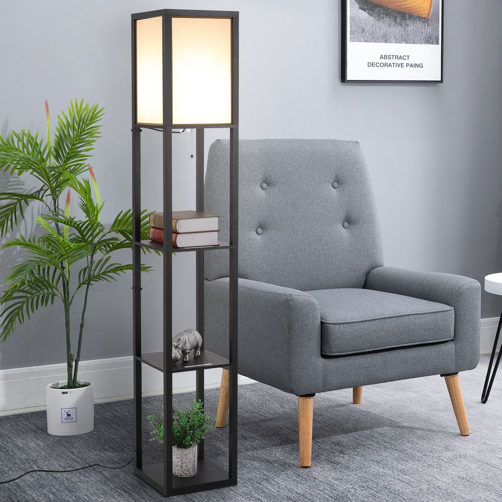 Modern 4-Tier Shelf Floor Lamp - Store, Display, and Illuminate - Black/White