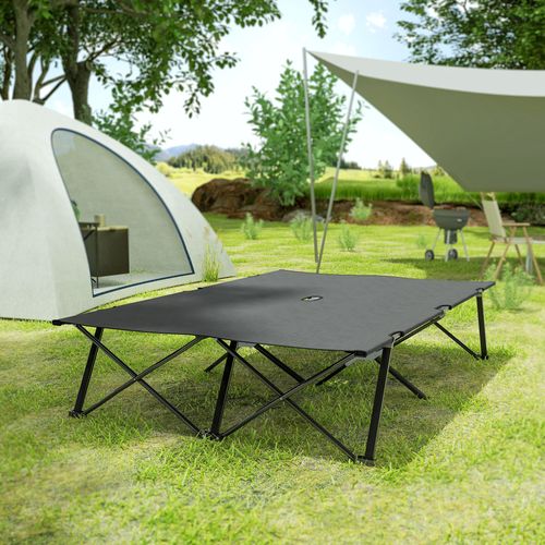 Outsunny Double Camping Folding Cot Portable Sleeping Bed, Charcoal Grey