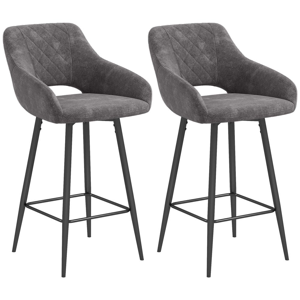 HOMCOM Bar Stools Set of 2, Velvet-Touch Fabric Counter Height Bar Chairs Grey