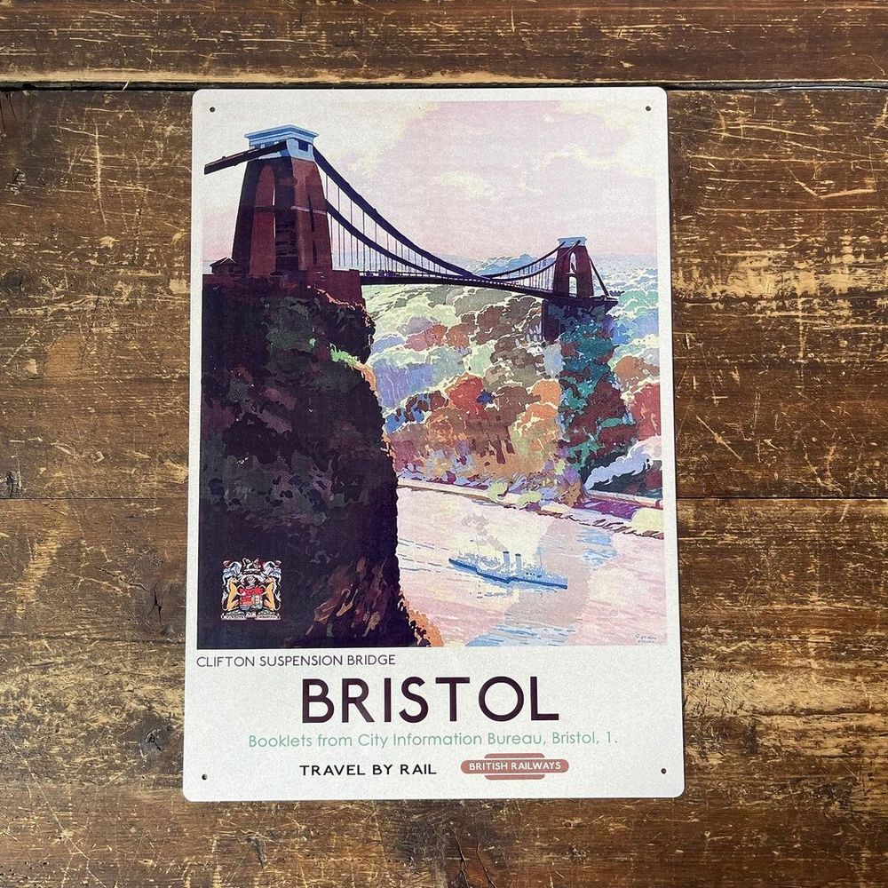 Vintage Metal Sign British Railways Retro Advertising Bristol Clifton Bridge