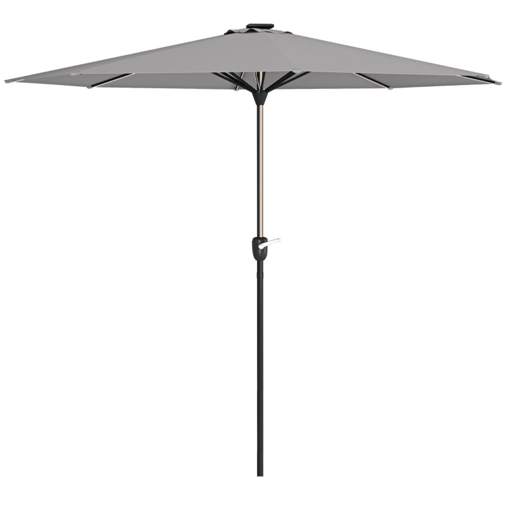 Outsunny Solar Patio Garden Parasol with Lights for Outdoor, Charcoal Grey