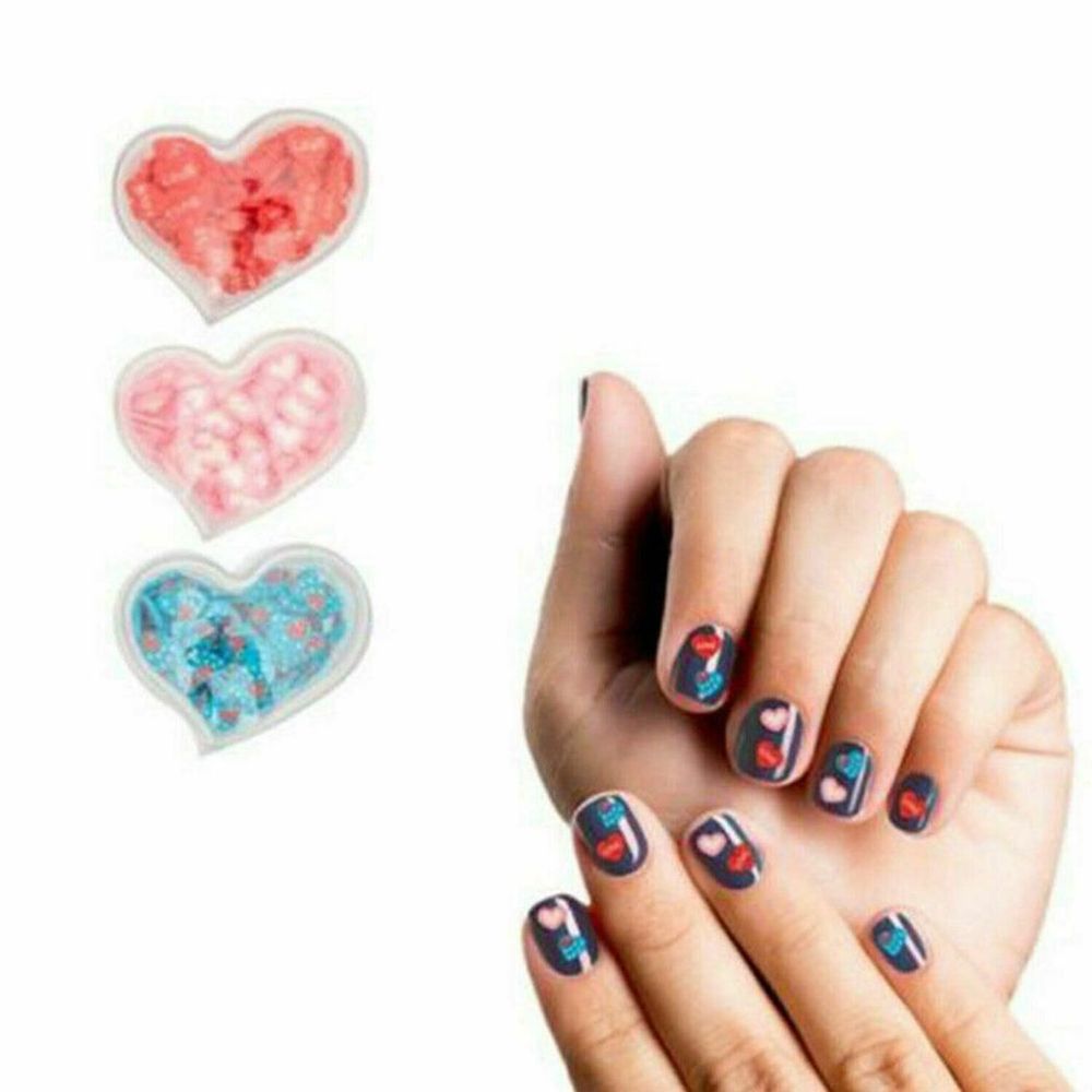 3-Pack Nail Pot Art Hearts: Pink/Red/Blue - Love - Nail Accessories for Manicure - High Quality