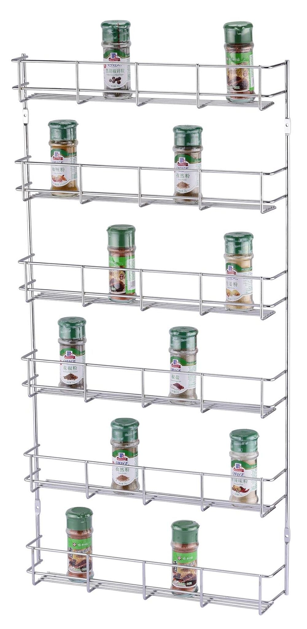 6 Tier Spice Herb Jar Rack Holder Kitchen Door Cupboard Wall Storage