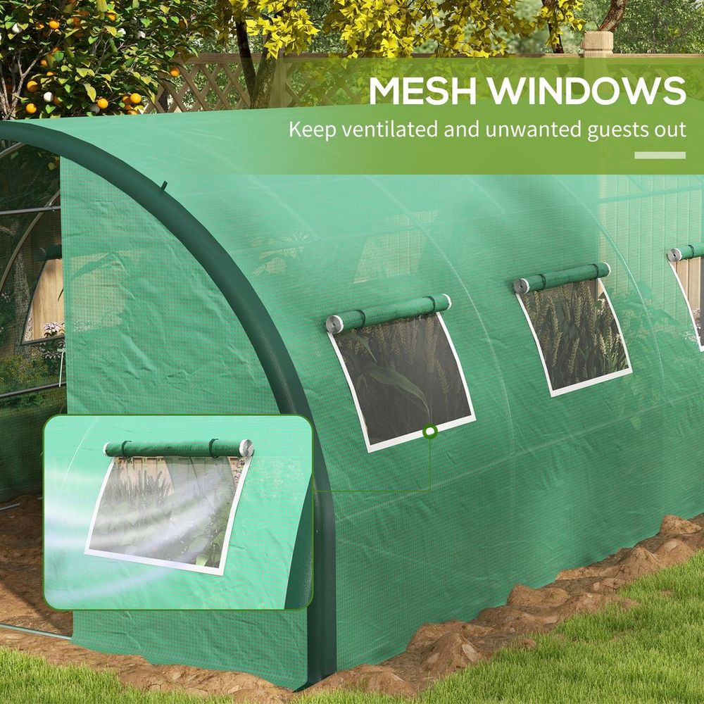 Outsunny Tunnel Greenhouse, Upgraded Structure, Hinged Doors, 6 x 3(m), Green