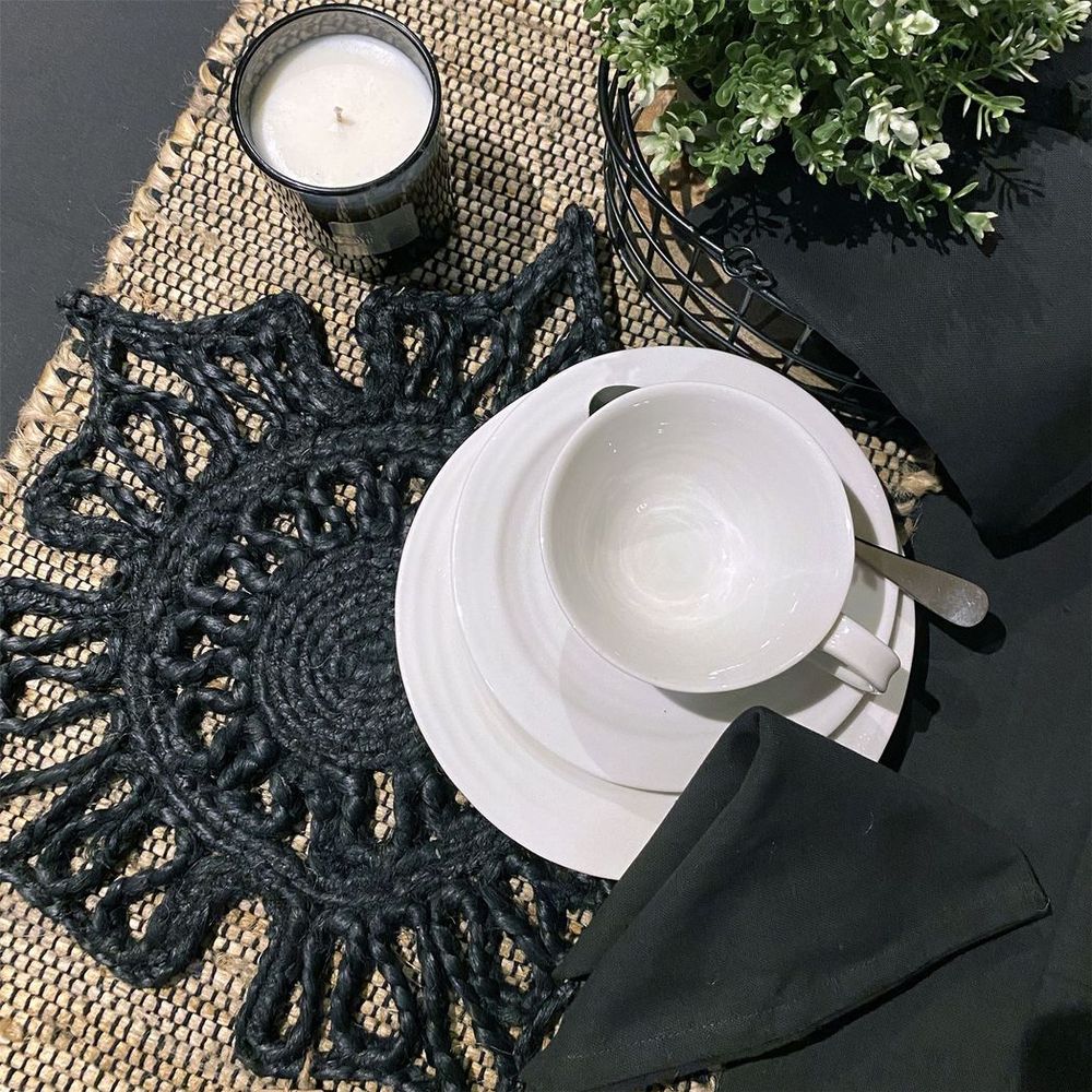 Premium Jute Placemats - Set of 2 - Black - 36x36cm
