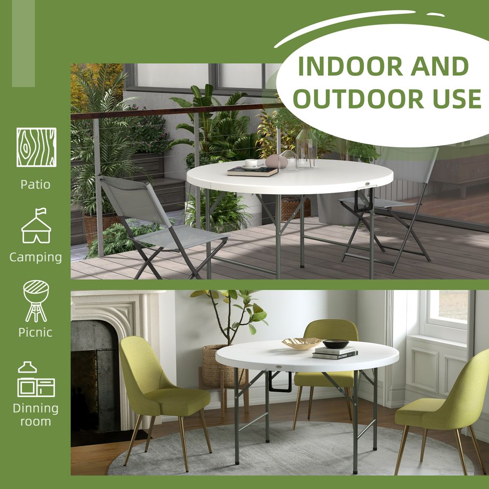 Premium Outsunny 122" Folding Round Picnic Table - 6 Person Capacity, HDPE, White