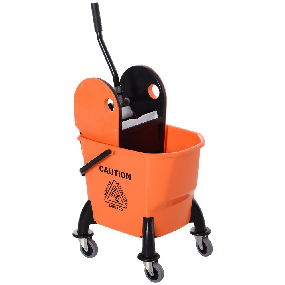 HOMCOM Mop Bucket on Wheels with Carry Handle, Mop Holder and Plastic Body