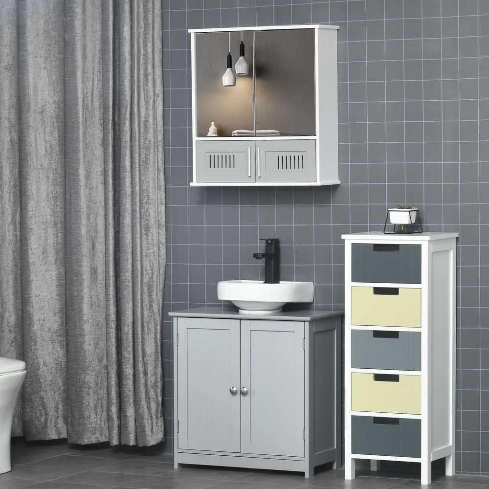 Grey Bathroom Mirror Cabinet, Wall Storage with Double Doors - High Quality & Stylish Design