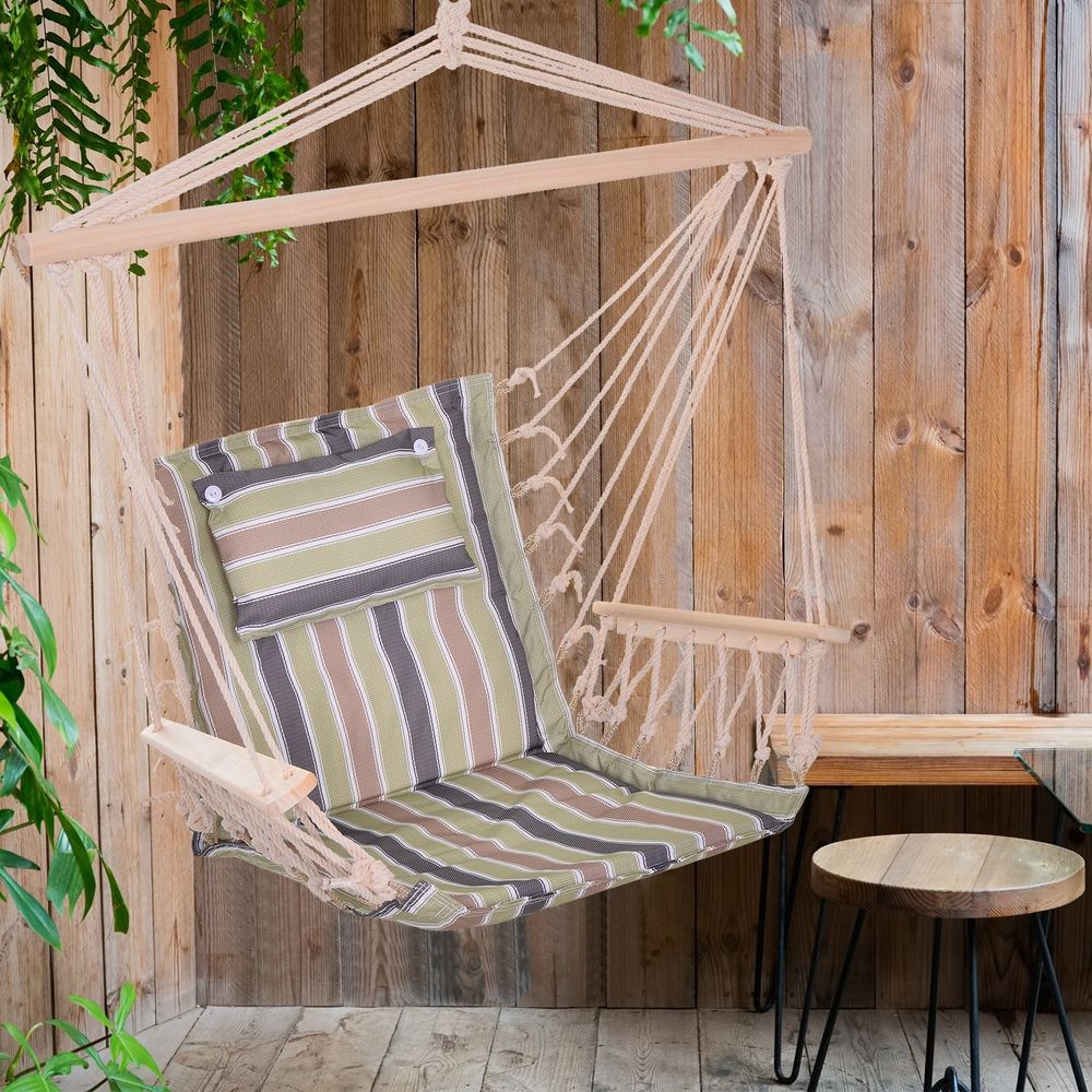Ultimate Outdoor Hideaway: 100x106cm Hanging Hammock Chair with Thick Rope Frame & Pillow