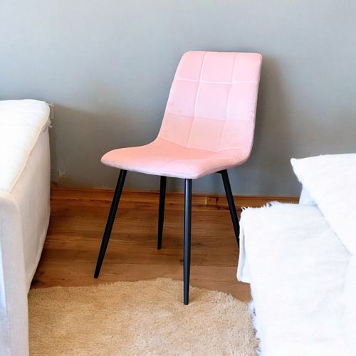 PINK FABRIC CHAIR BLACK METAL LEGS