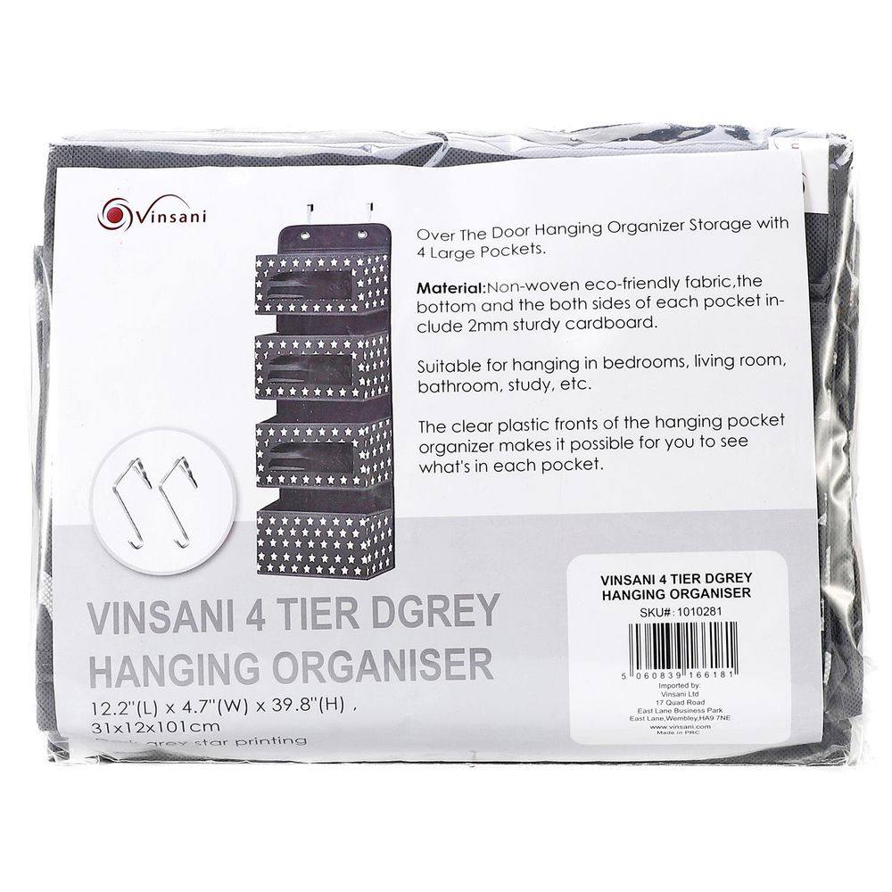 VINSANI 4TIER DGREY HANGING ORGANISER 1010281