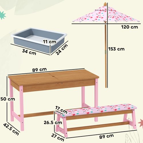 AIYAPLAY Kids Picnic Table, Wooden Children Garden Table and Bench Set, Pink