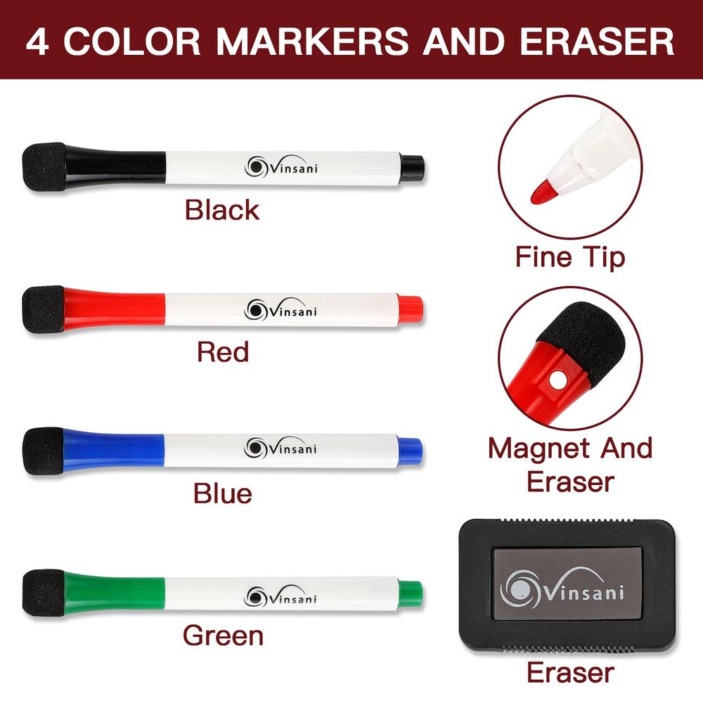 Magnetic Whiteboard 45 x 60 cm Size with 4 Dry Wipe Pens and Eraser