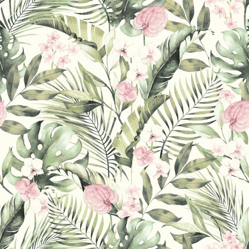 Tropical Floral Pink & Green sw12 wallpaper