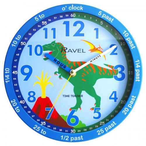 Ravel 25cm Time-Teacher Wall Clock - Blue Dinosaur R.KC.11