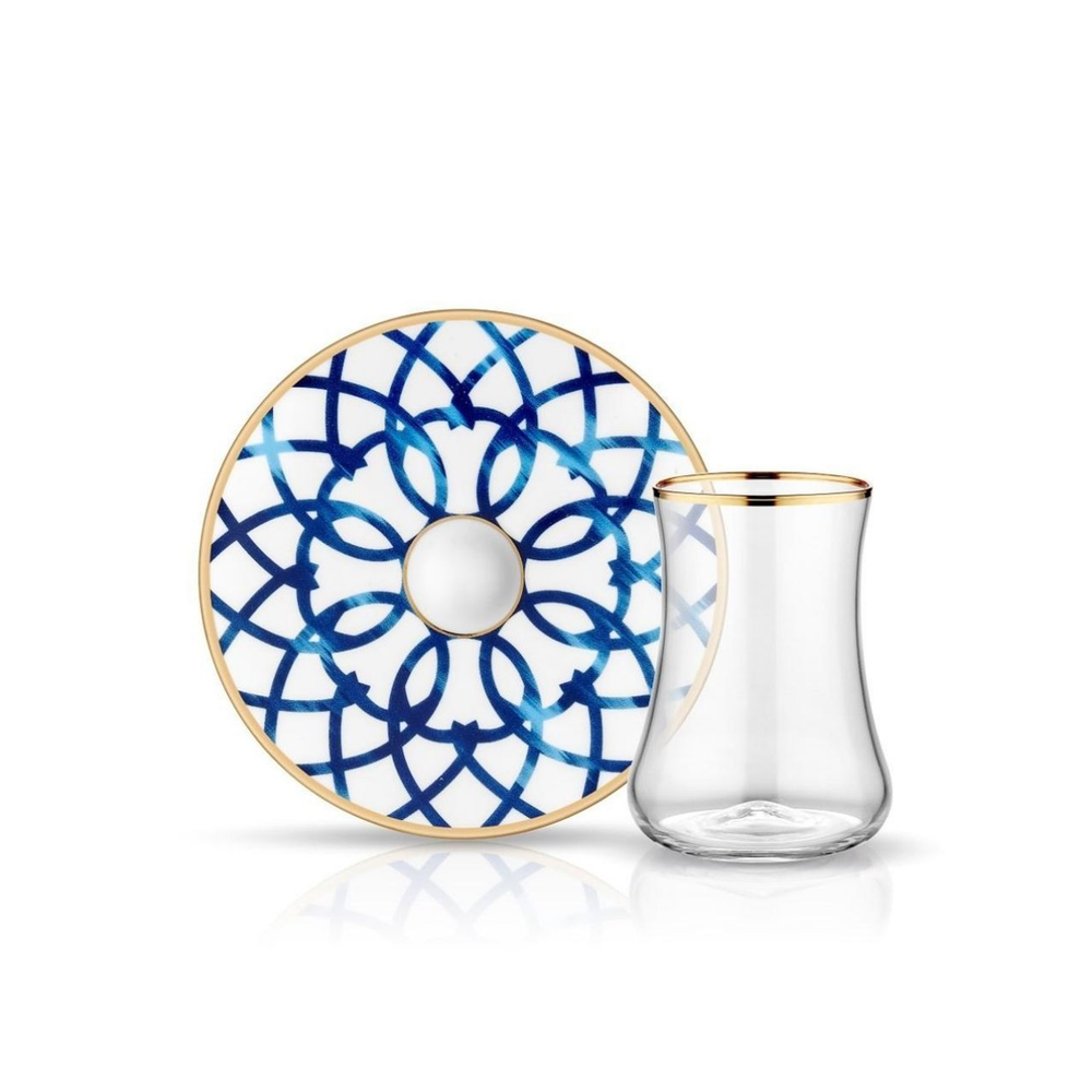Dervish Blue Blanc Bianca Tea Glass and Saucer
