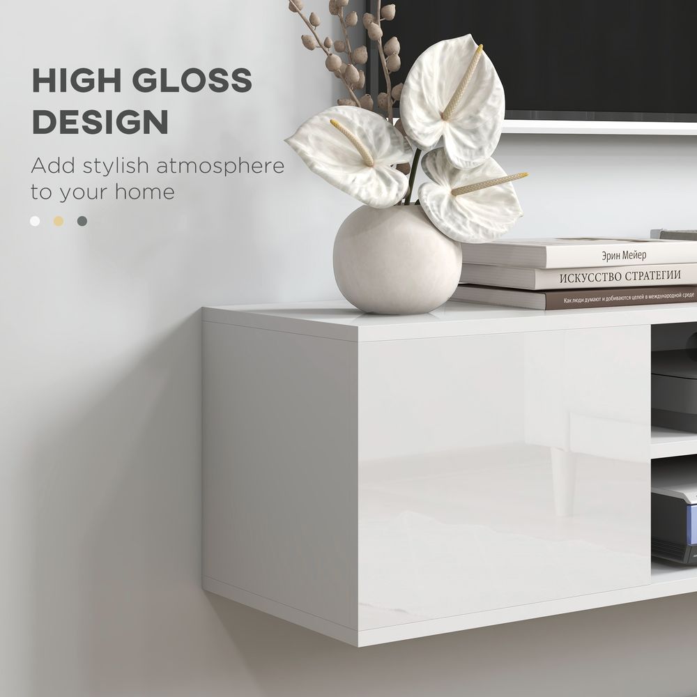 HOMCOM Floating TV Unit for 60" TVs W/ Shelves and Cabinets, White