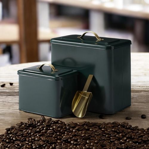 12/9"SET2 CAST IRON STORAGE TIN WITH SCOOP