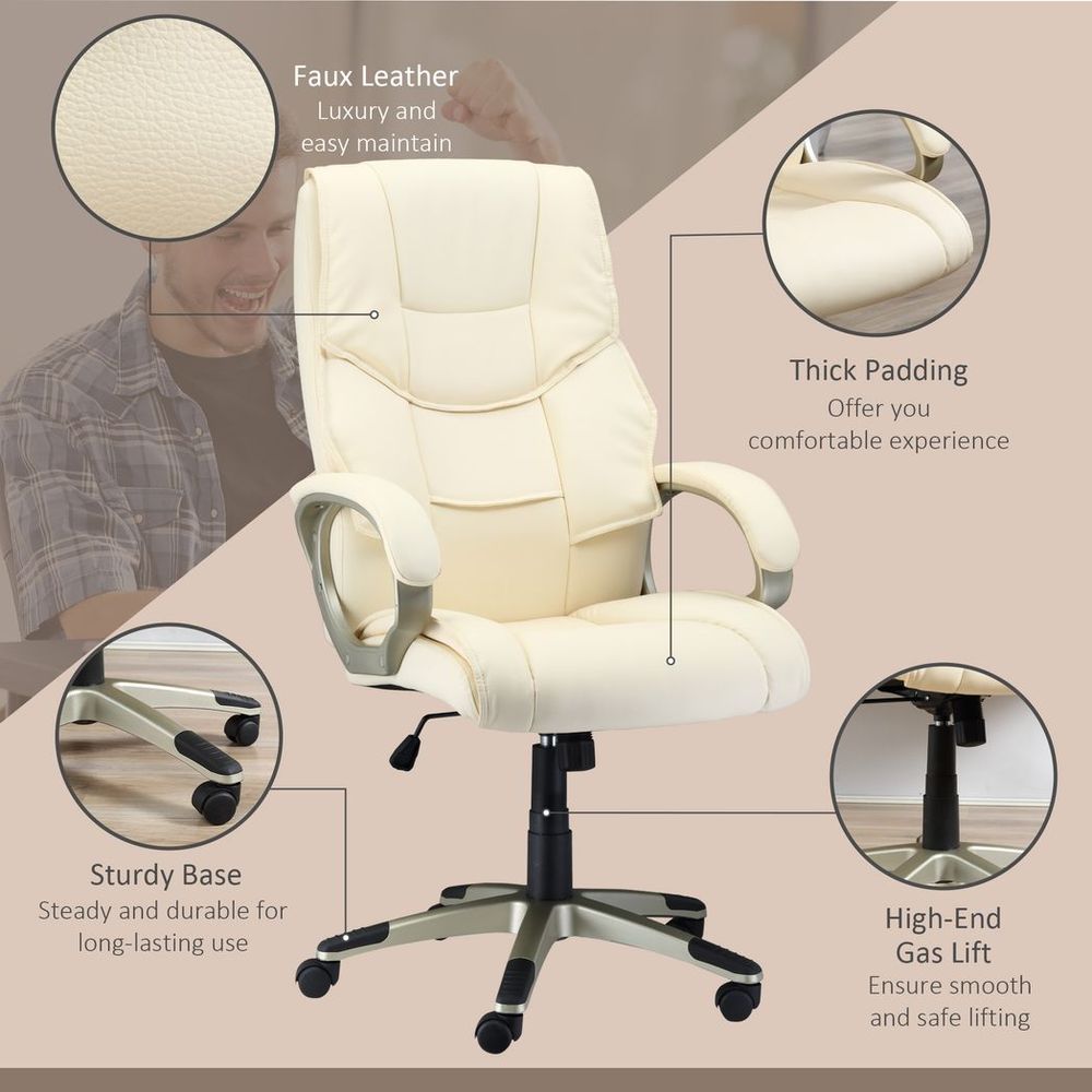 HOMCOM Executive Office Chair Faux Leather Computer Desk Chair w/ Wheel White
