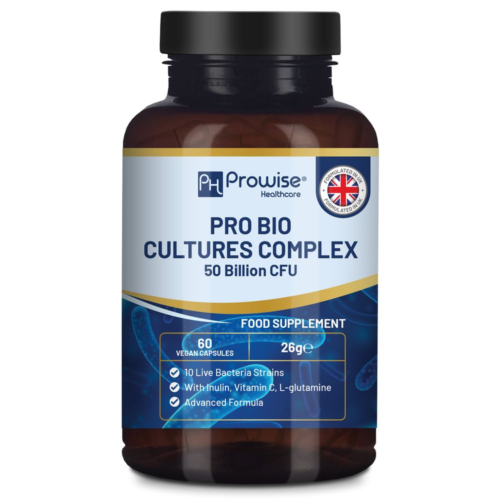 Pro Bio Cultures Complex Probiotics & Prebiotics | Inulin L-Glutamine Vitamin C - 60 Capsules