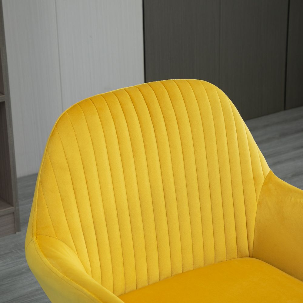 Modern Accent Chair Velvet-Feel Upholstered Lounge Armchair Metal Base Yellow