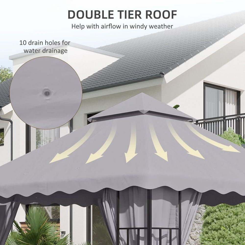 High-Quality 3x3m Gazebo Canopy Replacement Cover, 2-Tier Roof, Grey - Protect & Refresh Your Outdoor Space!