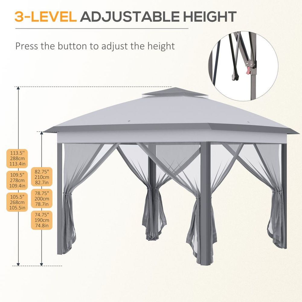 Pop Up Gazebo Height Adjustable Canopy Tent w/ Carrying Bag, Grey
