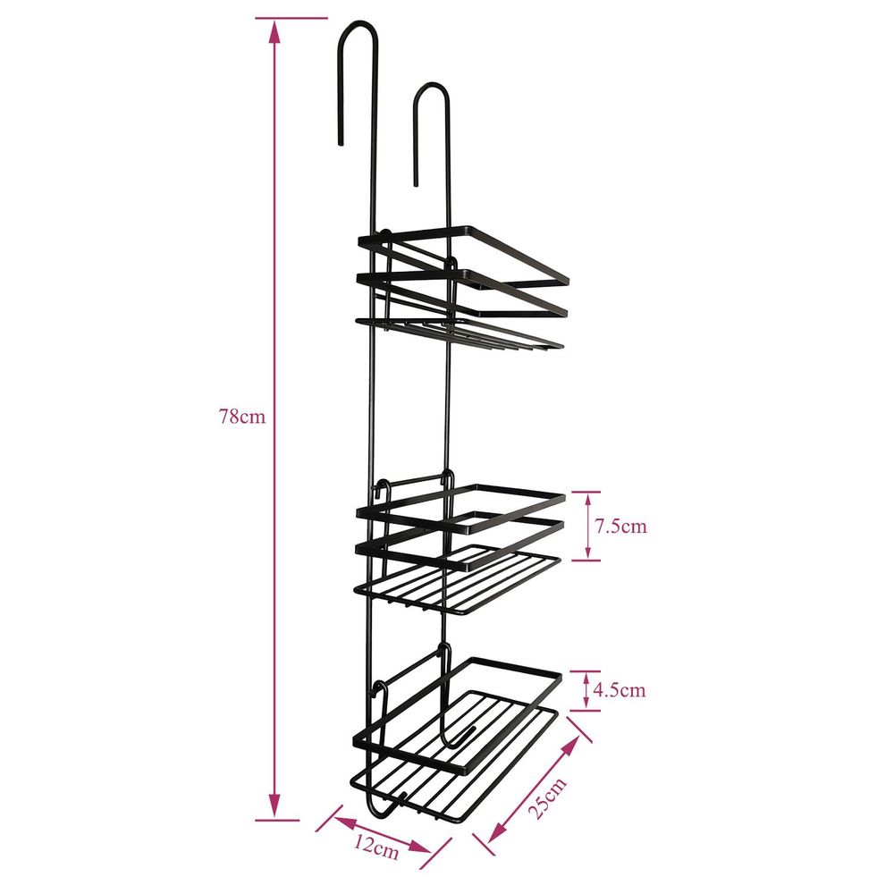 Premium 3-Tier Hanging Shower Caddy in Black - Rust-Proof, Waterproof, Easy to Fit - 2 Year Guarantee