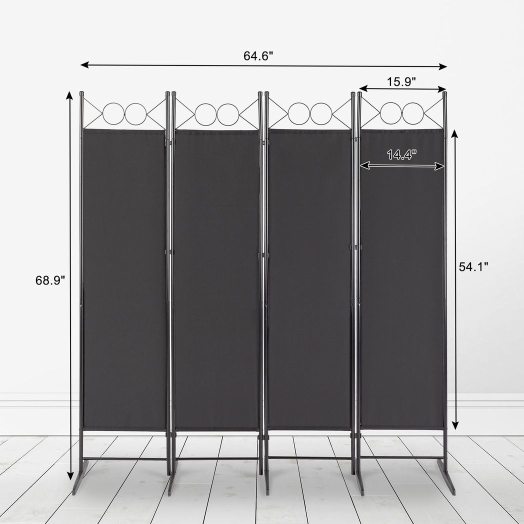 5.74FT 4-Fold Top With Shape 130g Polyester Cloth Plastic Feet Carbon Steel Frame Foldable Screen Black