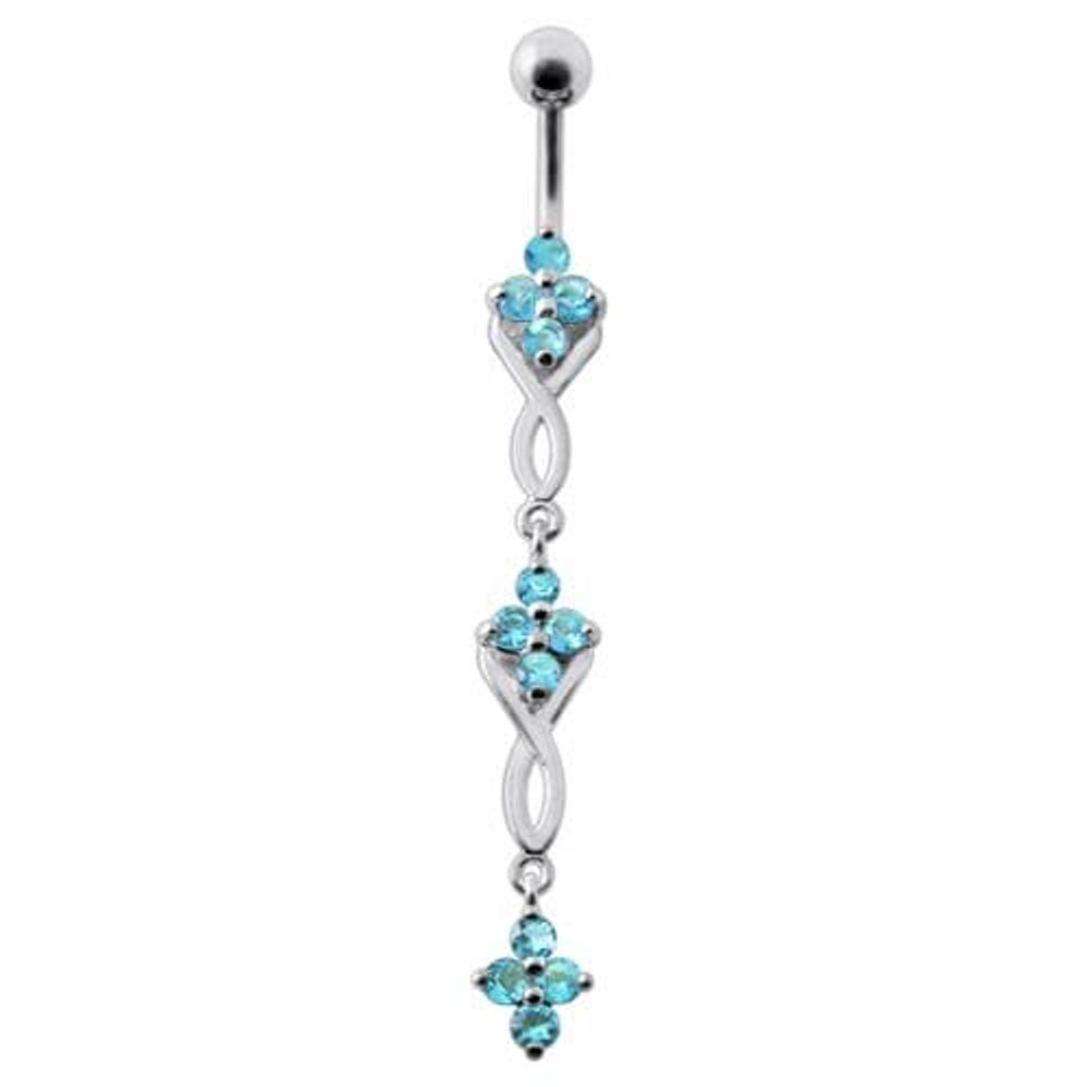 Fancy Jeweled Dangling SS Bar Navel Ring Body Jewelry