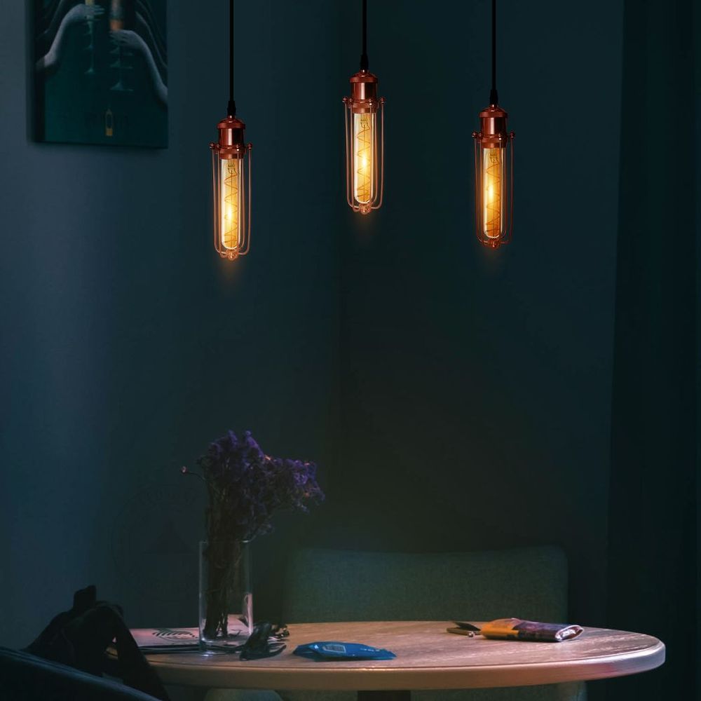 Vintage Industrial Style 3 Head Pendant Light with Wire Cage - Rose Gold Ceiling Lighting Fixture