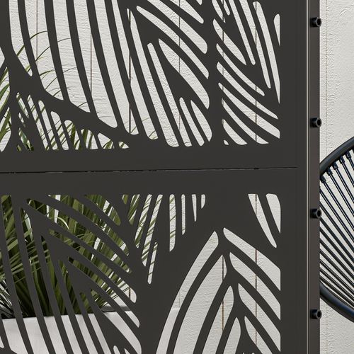 Outsunny 6.5FT Metal Outdoor Privacy Screen Panel with Stand, Leaf Style