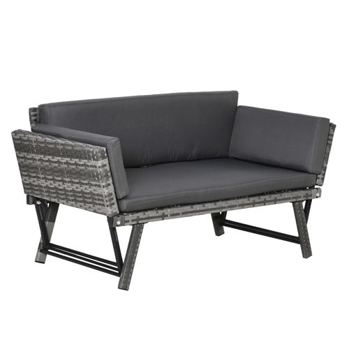 2 in 1 Rattan Folding Daybed Sofa Grey w/Cushion