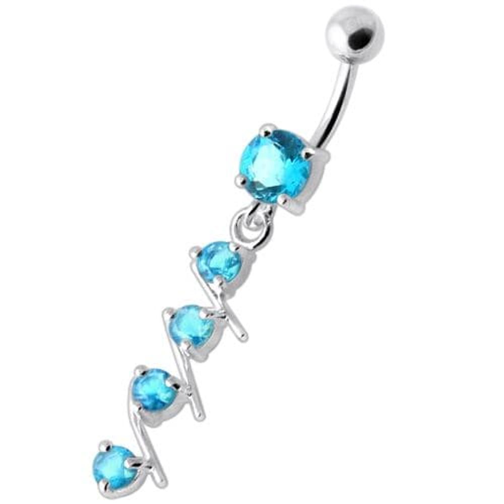4 step Round Jeweled Dangling Navel Bar