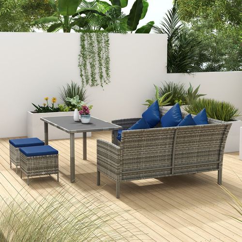 Outsunny 5Pcs Rattan Dining Corner Sofa Set, Garden Furniture Set, Dark Blue